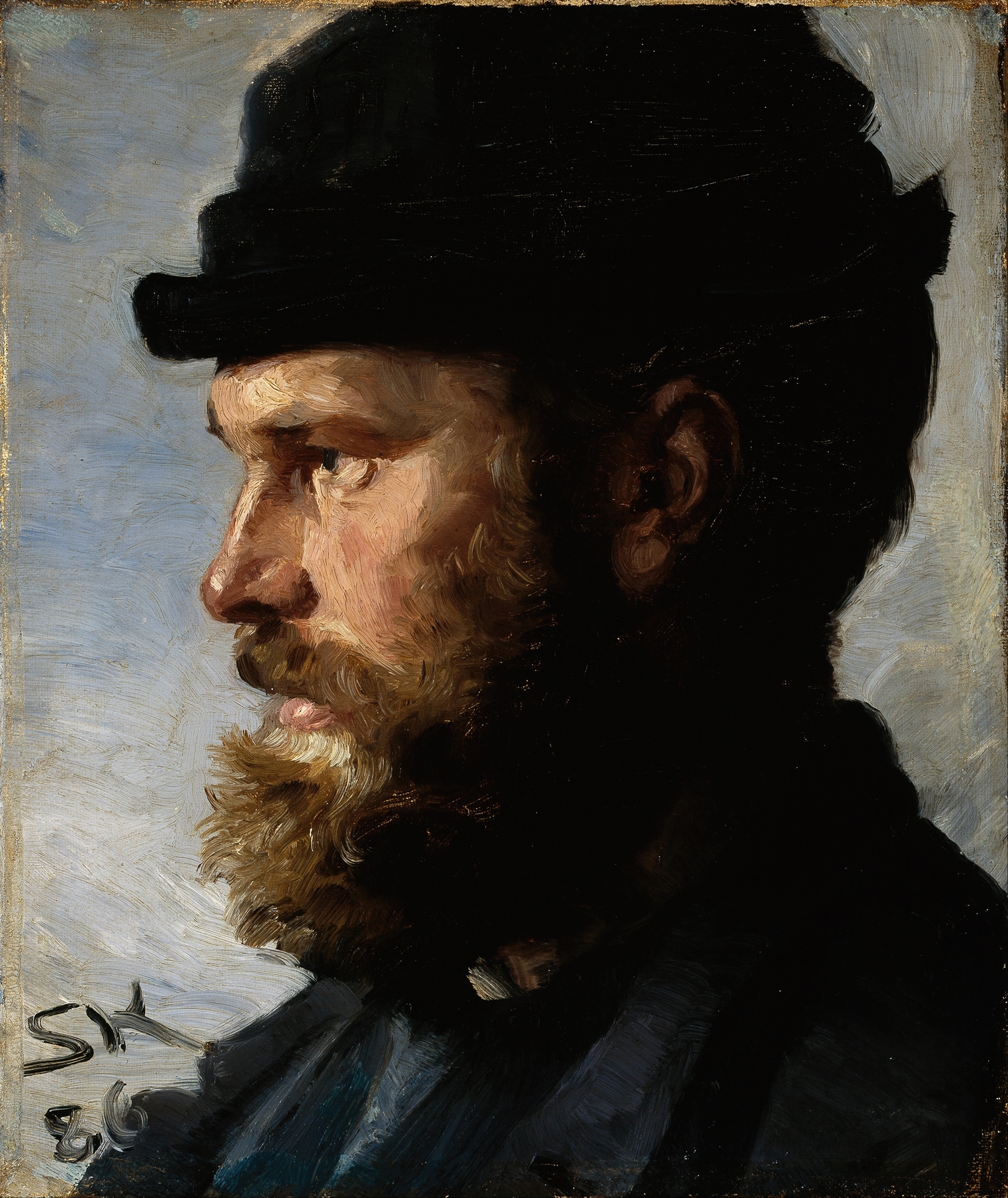 oil painting of a bearded man in profile