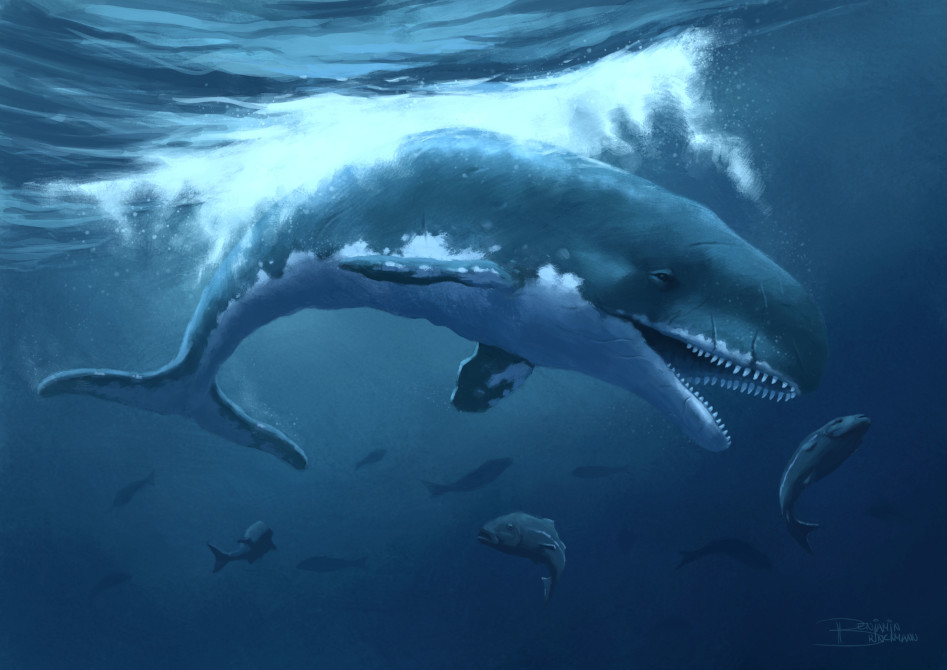 digital painting of a prehistoric whale